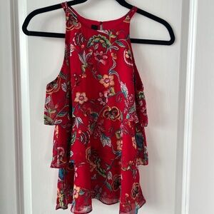 BCX Red Floral Layered Sleeveless Blouse – Size S